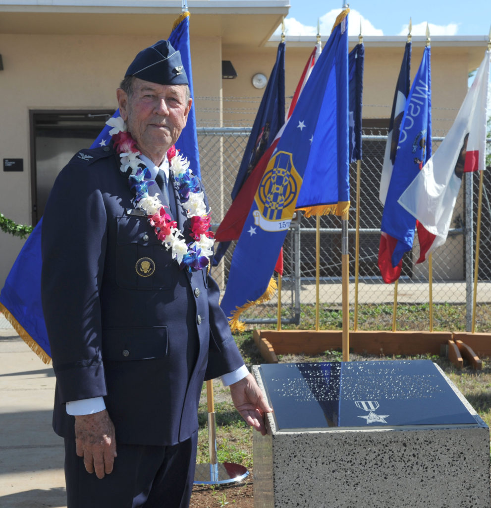 Bob Blake at Control Tower Dedication plaque- Joint Base Pearl Harbor-Hickam Hawaii